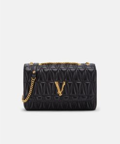 VERSACE VIRTUS QUILTED NAPPA LEATHER SHOULDER BAG