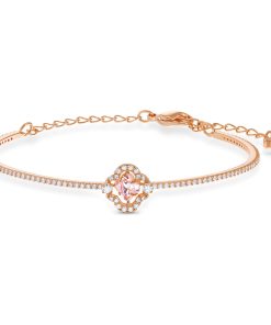 Swarovski Sparkling Dance Clover Bangle, Pink, Rose-gold tone plated