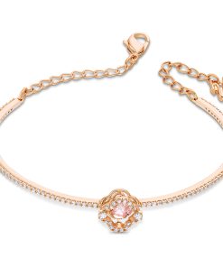 Alternative view of Swarovski Sparkling Dance Clover Bangle, Pink, Rose-gold tone plated