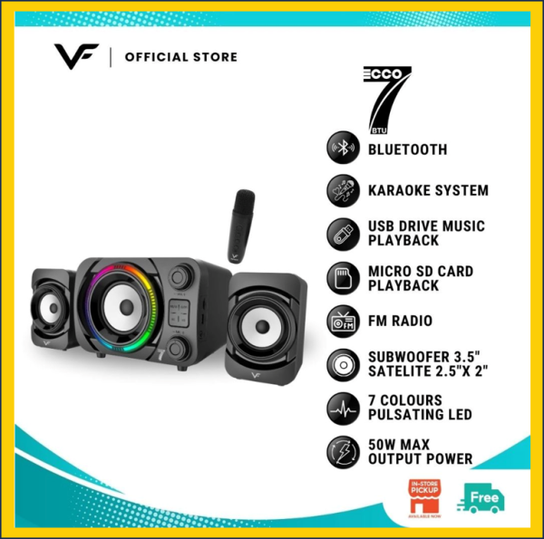 Vinnfier VF ECCO 7 BTU 2.1 Bluetooth Fungsi Karaoke Speaker Sambung PC USB Powered 50W Max USB FM Radio Micro SD