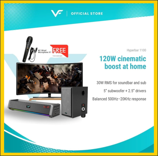 Vinnfier VF Hyperbar 1100 Bluetooth Soundbar Subwoofer for TV / Computer Karaoke Speaker